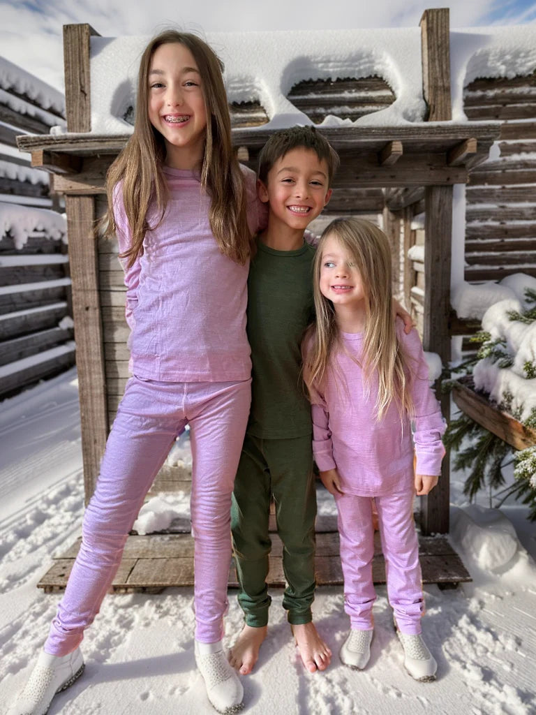 Woolcano Kid's Unisex 190 Merino Wool Base Layer Set Thermal Top and Bottom
